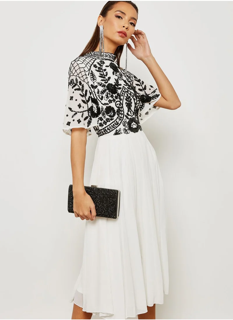 Frock and Frill High Neck Embellished Dress