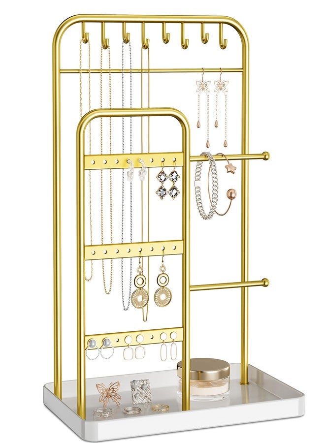 pickpiff Jewelry Holder Stand: Jewelry Display for Necklace, Bracelet, Earring, Ring, White & Gold - Image 1