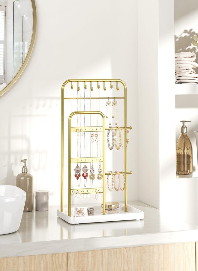 pickpiff Jewelry Holder Stand: Jewelry Display for Necklace, Bracelet, Earring, Ring, White & Gold - Image 5