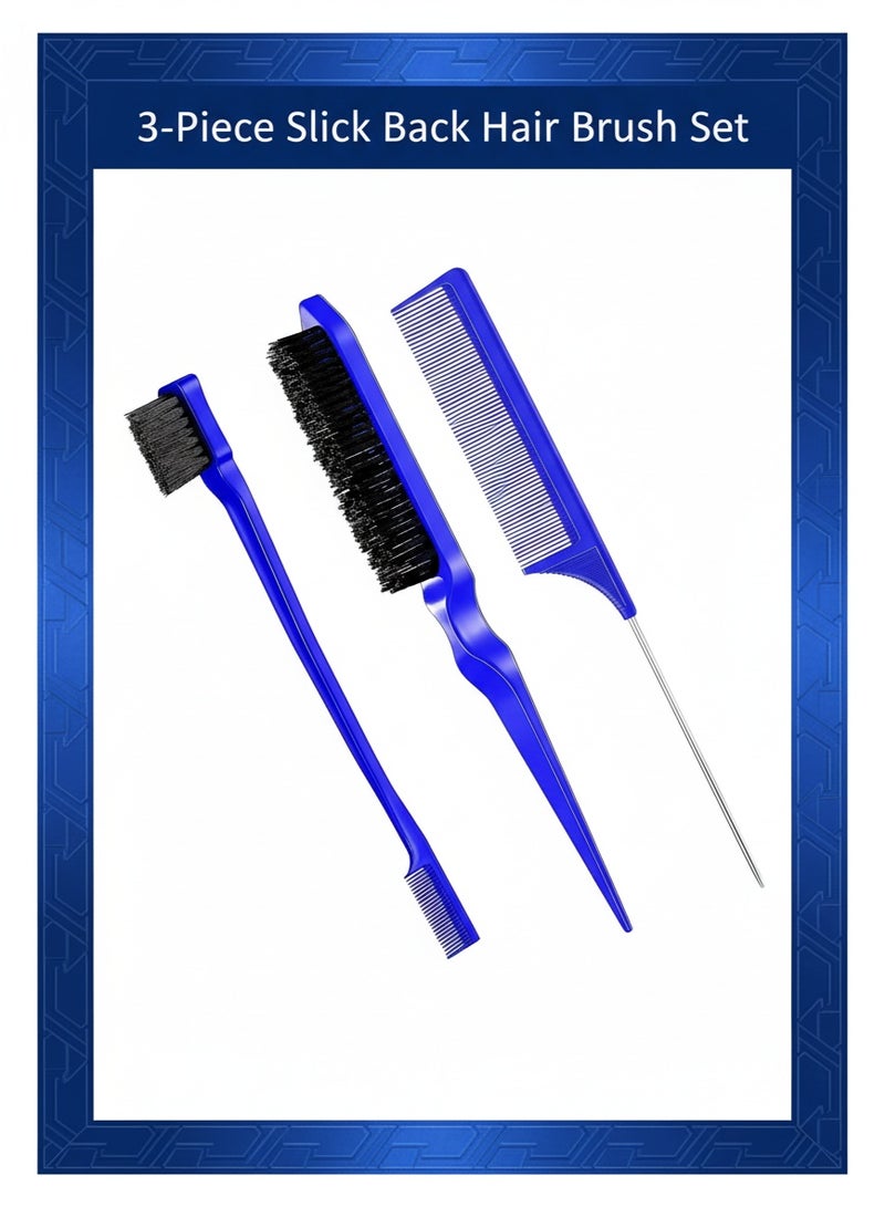 Ucanbe 3-Piece Slick Back Hair Brush Set, Hair Brush, Edge Control Brush, Teasing Comb & Rat Tail Comb for Women, Babies & Kids - Image 1