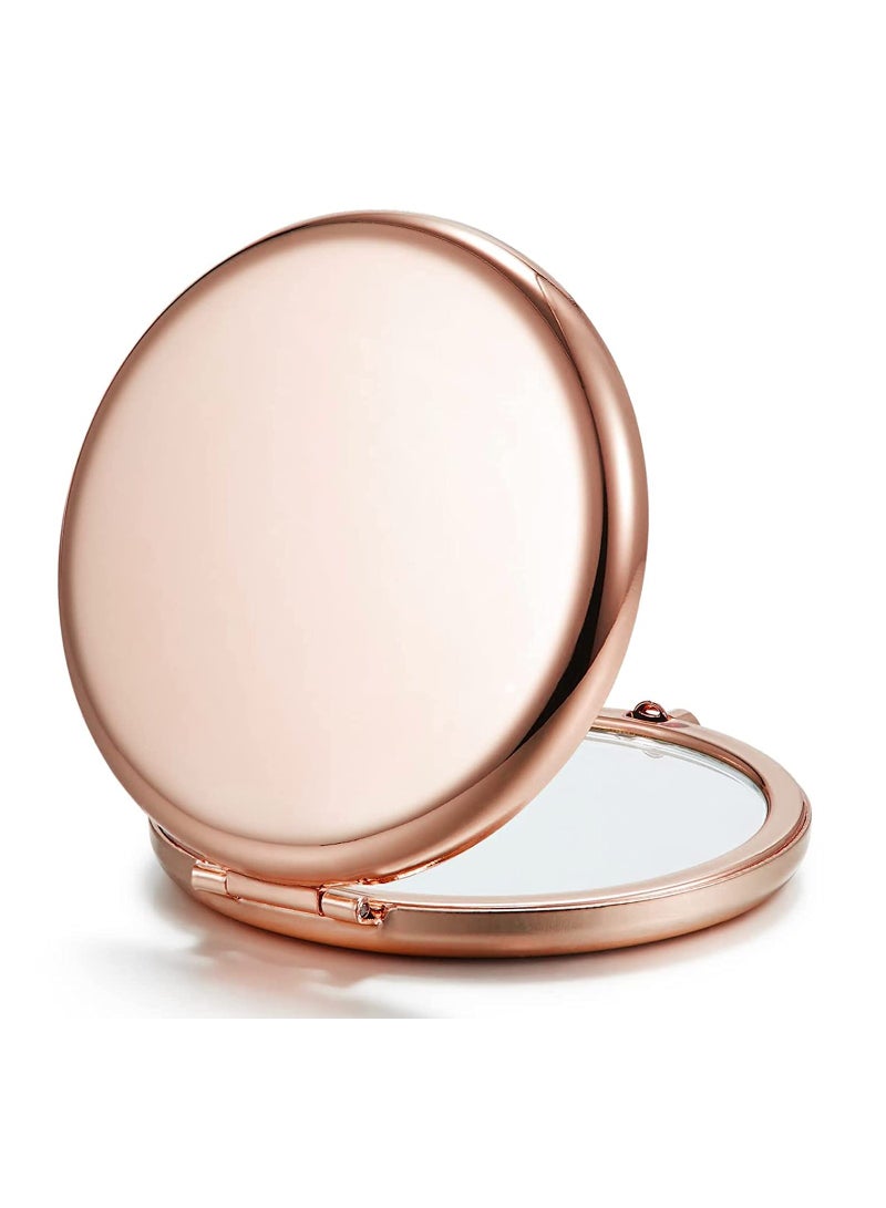 SYOSI 2 PCS Compact Mirror for Purse, Double Sided 1X2X Magnifying Metal Pocket Makeup MirrorsRound, Rose Gold - Image 1