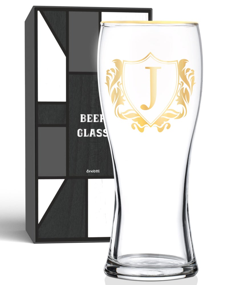 Personalized Beer Glass Custom Alcohol Gifts for Beer Lovers Unique Birthday Christmas Gifts for Dad Uncle Husband Boyfriend with Initial J