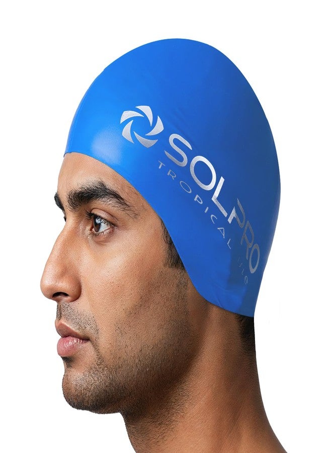 Solpro Tropical Isle Unisex Swimming Cap|for Men,Women,Boys,Girls,Athletes,Swimmers|for Training,Competition in Swimming Pool,Water Sport,Beach,Water Park & Activties|One Size Fits All(Blue) - Image 1
