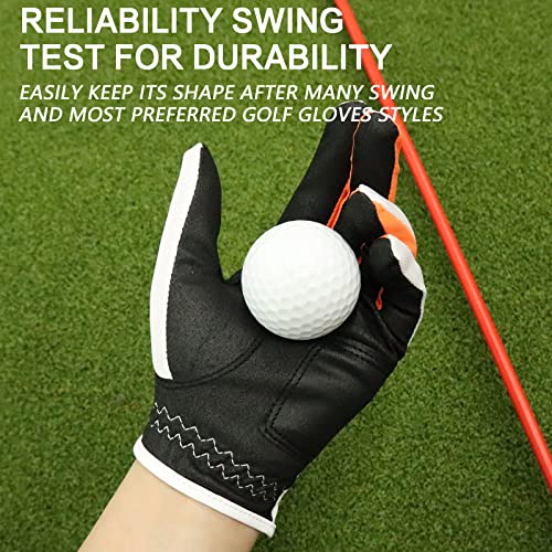 FINGER TEN Golf Gloves Junior Kids Youth Toddler Boys Girls Left Hand Right Hand Dura Feel White Blue Red Yellow Golf Glove Extra Value 2 Pack Age 4-11 Years Old (Medium(Age 5-6) White, Worn on Left Hand) - Image 3