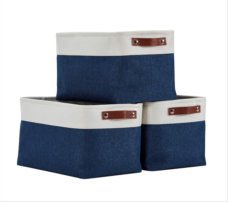 DECOMOMO Storage Baskets for Shelves Fabric Closet Organizers and Storage Bins Perfect Baskets for Organizing Closet Toys Nursery Navy Blue and White XL 3 Pack