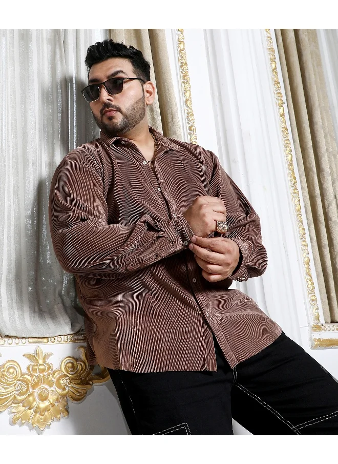 Instafab Plus Men's Mocha Brown Pleat-Creased Shirt