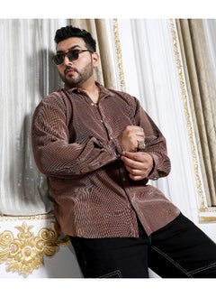 Instafab Plus Men's Mocha Brown Pleat-Creased Shirt  - Image 3