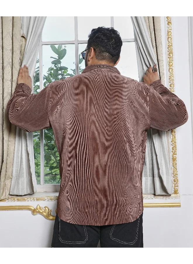 Instafab Plus Men's Mocha Brown Pleat-Creased Shirt