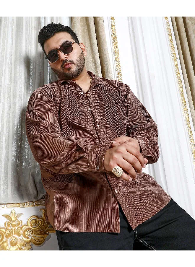 Instafab Plus Men's Mocha Brown Pleat-Creased Shirt