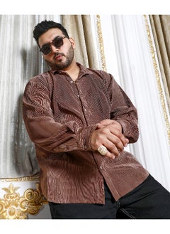 Instafab Plus Men's Mocha Brown Pleat-Creased Shirt  - Image 4