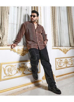 Instafab Plus Men's Mocha Brown Pleat-Creased Shirt  - Image 5
