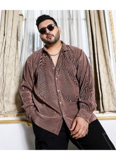 Instafab Plus Men's Mocha Brown Pleat-Creased Shirt  - Image 2