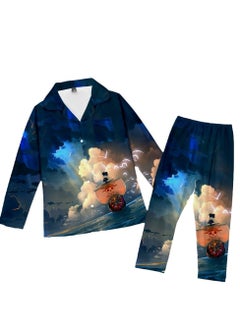 KUYING New One Piece Printed Pants Long Shirts Pajamas Set  - Image 1