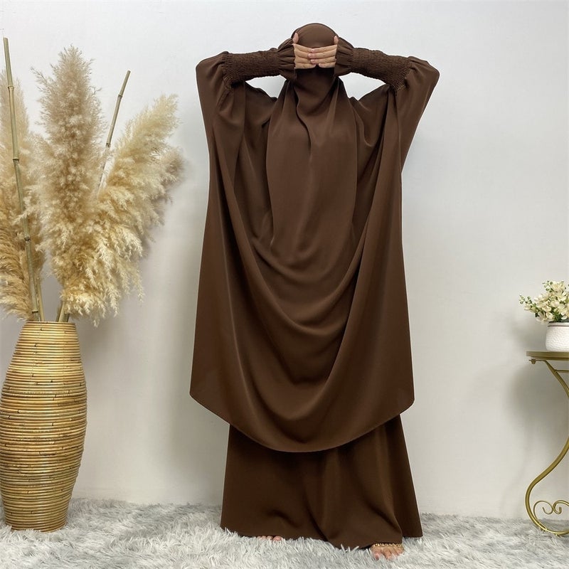 monica fashion Muslim Women Fashion Set Two-piece robe Long sleeve Islamic Clothing Dubai Saudi Turkey solid color elegant dress - Image 5