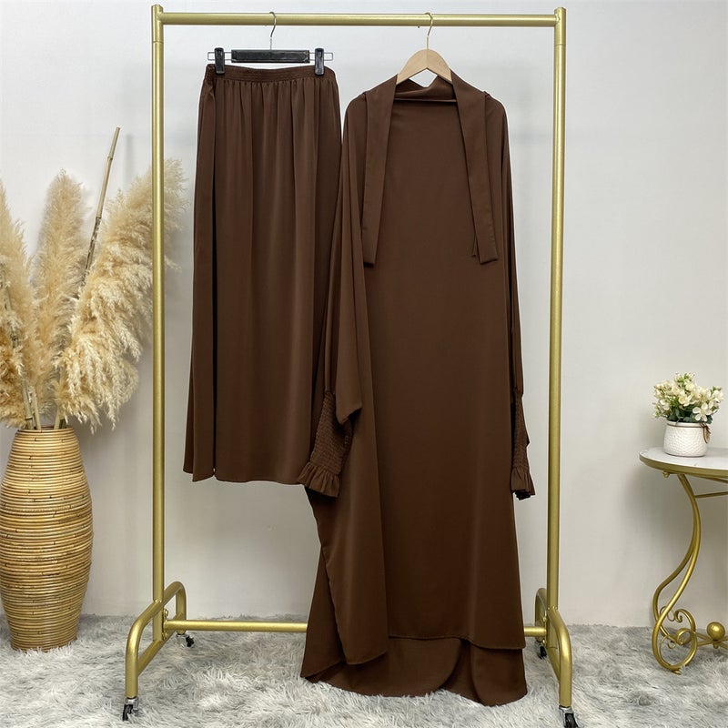 monica fashion Muslim Women Fashion Set Two-piece robe Long sleeve Islamic Clothing Dubai Saudi Turkey solid color elegant dress - Image 2