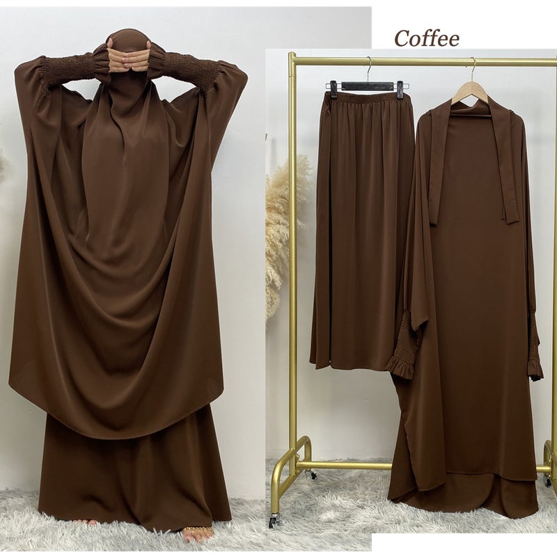monica fashion Muslim Women Fashion Set Two-piece robe Long sleeve Islamic Clothing Dubai Saudi Turkey solid color elegant dress - Image 1