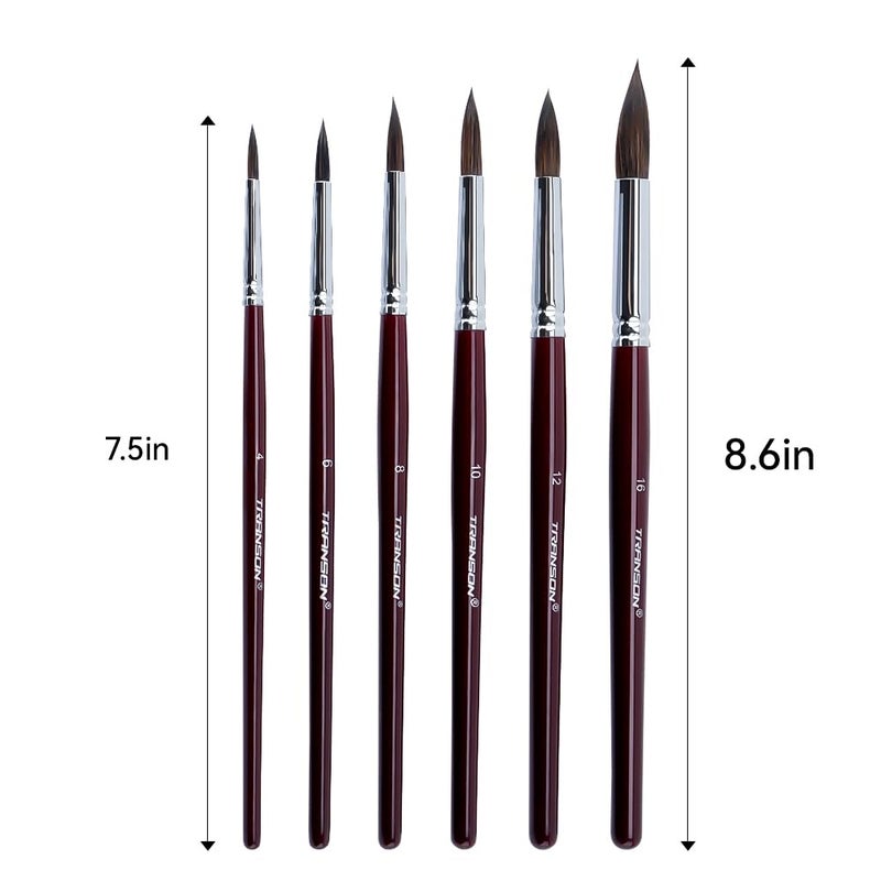 Transon Squirrel Hair Round Paint Brush Set for Watercolor Gouache Ink Acrylic Art Painting Short-Handle - Image 2