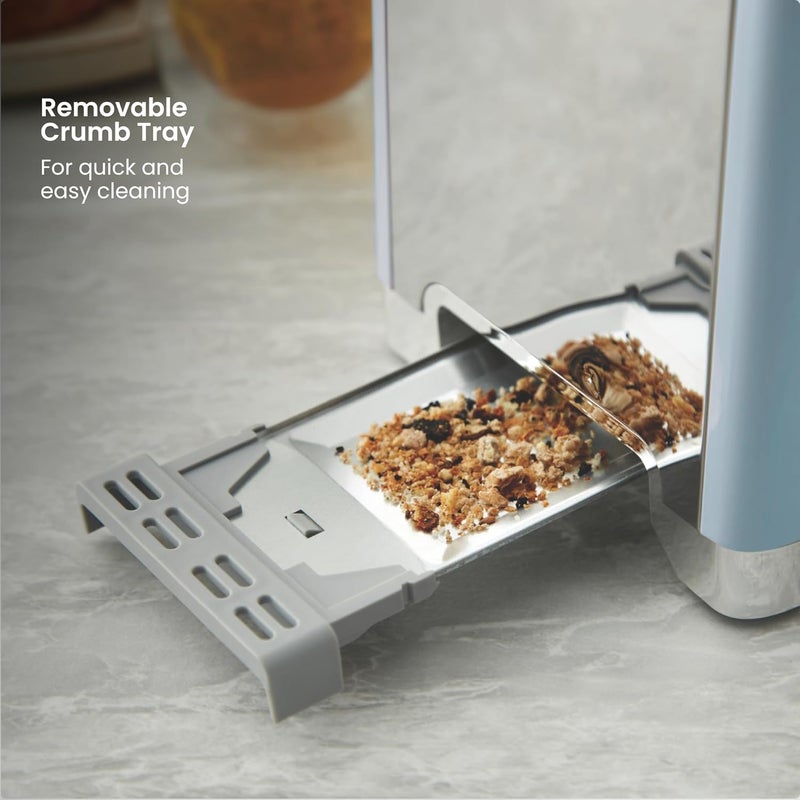 Tower محماصة توست سولايس 2 شريحة مع فتحات ذاتية التمركز، 7 مستويات تحمير، 800 واط تسخين سريع، إعادة تسخين وتذويب، إيقاف تلقائي، صينية فتات قابلة للإزالة، تصميم بريطاني، ضمان لمدة 2 سنة - Image 4