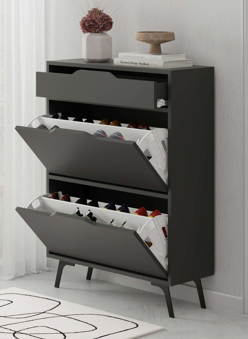 Mourah Home Asta Shoe Cabinet 12 Pairs Entryway Storage Cabient With 4 Doors & Metal Legs Shoe Rack For Hallway Bedroom Living Room  29.5X110X 81.6 Cm  Dark Grey  - Image 3