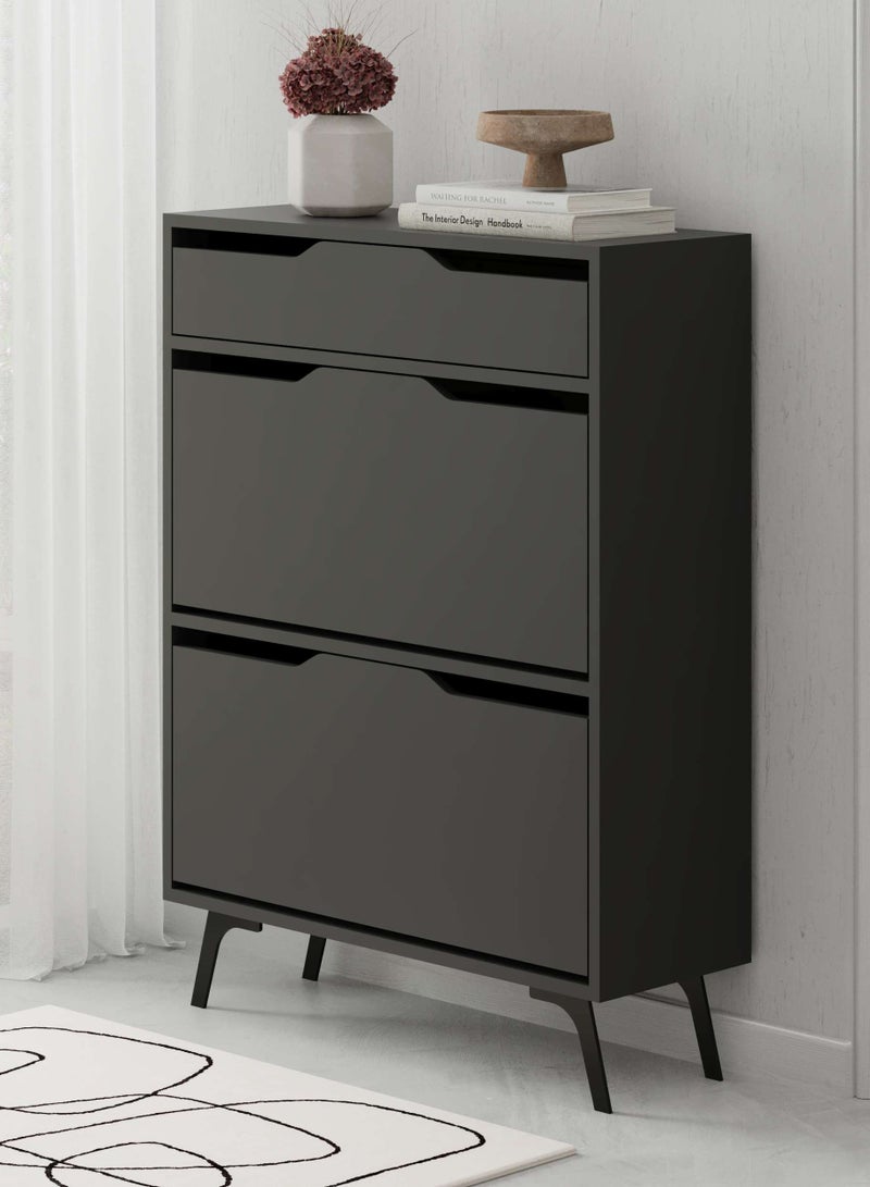 Mourah Home Asta Shoe Cabinet 12 Pairs Entryway Storage Cabient With 4 Doors & Metal Legs Shoe Rack For Hallway Bedroom Living Room  29.5X110X 81.6 Cm  Dark Grey  - Image 5