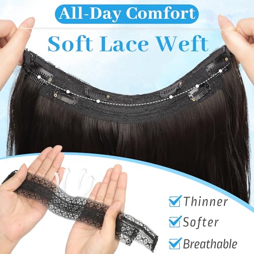 KooKaStyle Invisible Wire Hair Extensions Long Wavy Layered Synthetic Hair Extensions with Transparent Wire Adjustable Size 6 Secure Clips Dark Brown6 Hairpieces for Women 16 Inch - Image 3