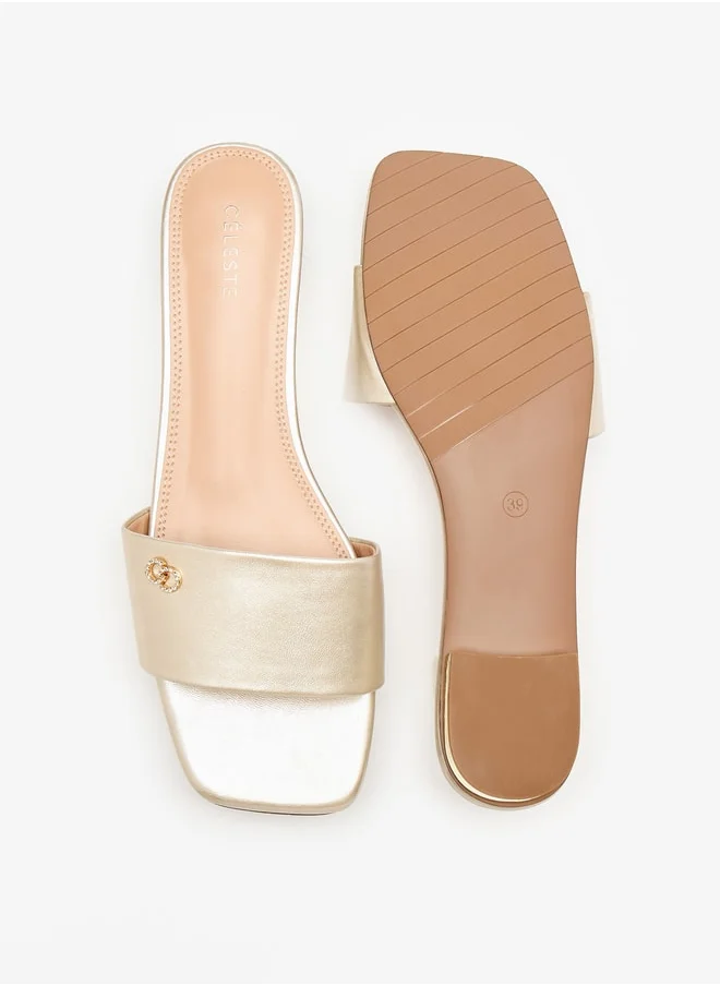 سيليست Women's Logo Embellished Slides