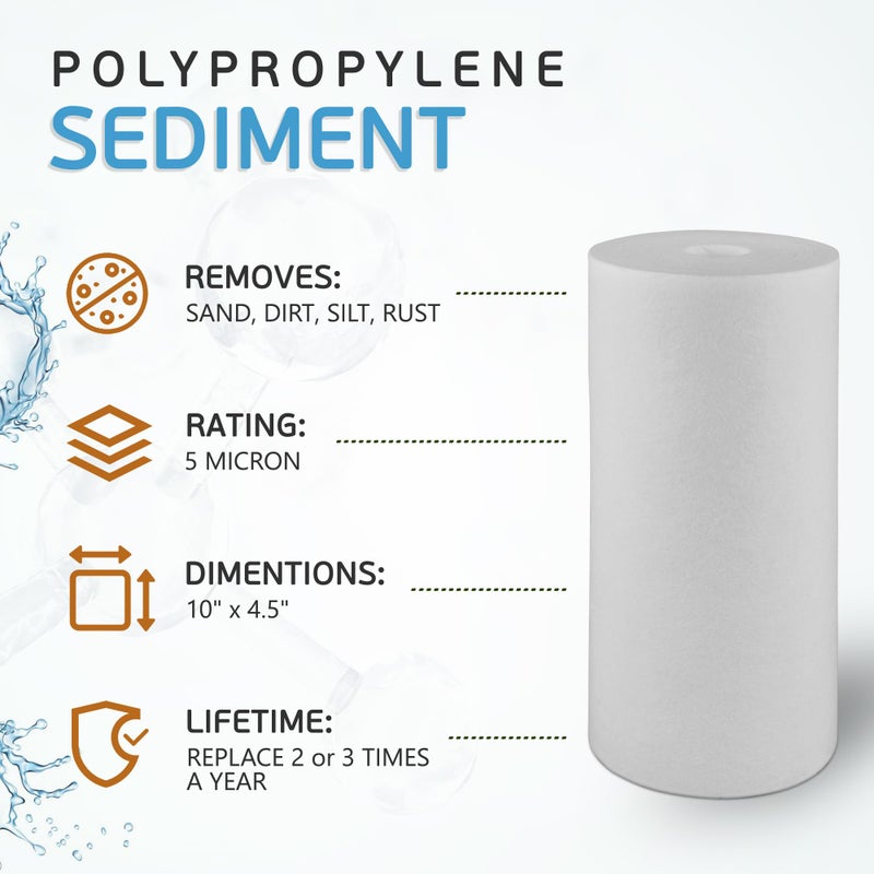 Ronaqua 10" x 4.5" Big Sediment Replacement Water Filter Cartridge, 5 Micron, NSF Certified, for Whole House, Compatible with RFC-BBSA, W15-PR, WFHD13001B, GXWH35F, HF45-10BLBK10PR and AP817, 4 Pack - Image 2