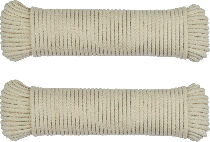 SteadMax 200 ft Natural Cotton Rope Clothesline Rope 14 inch General Purpose Rope Utility Cord Ideal for Sports Outdoors Tents Hammocks Halters Harnesses Awnings 2 Pack 100ft Each
