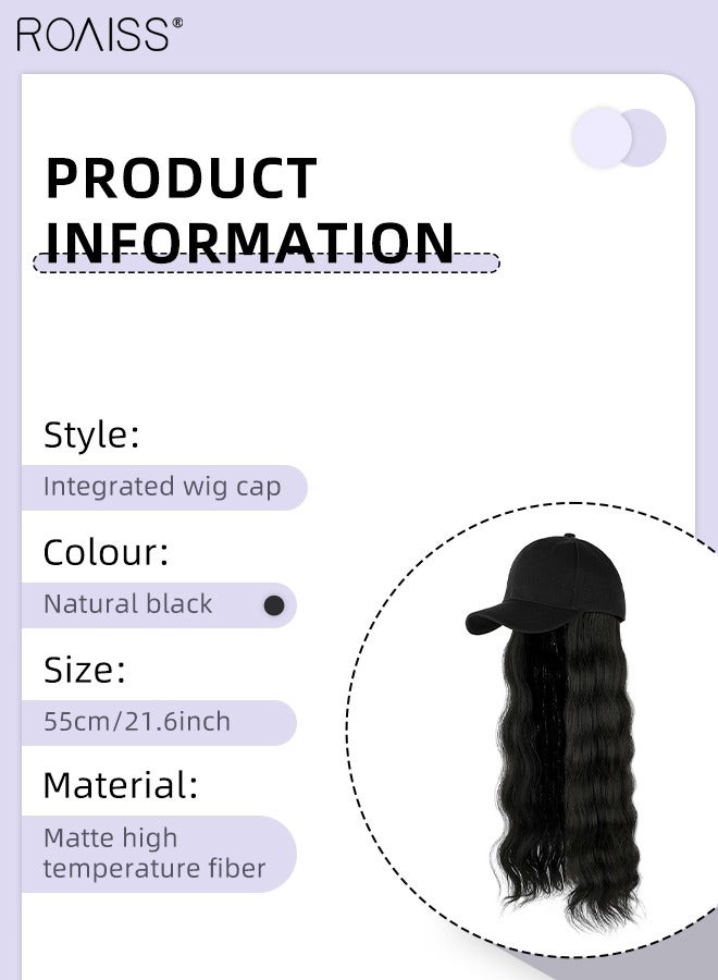 roaiss Long Wavy Baseball Cap Wig with Curly Hair Extension Synthetic Wig Hat for Women Adjustable Black Baseball Hat Wig, 55cm (22 inch) - Image 4