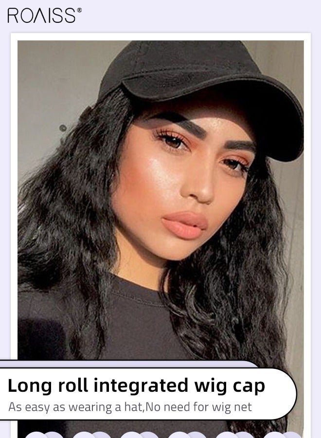 roaiss Long Wavy Baseball Cap Wig with Curly Hair Extension Synthetic Wig Hat for Women Adjustable Black Baseball Hat Wig, 55cm (22 inch) - Image 3