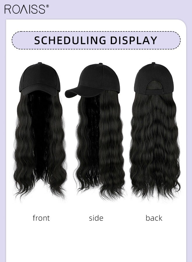 roaiss Long Wavy Baseball Cap Wig with Curly Hair Extension Synthetic Wig Hat for Women Adjustable Black Baseball Hat Wig, 55cm (22 inch) - Image 5