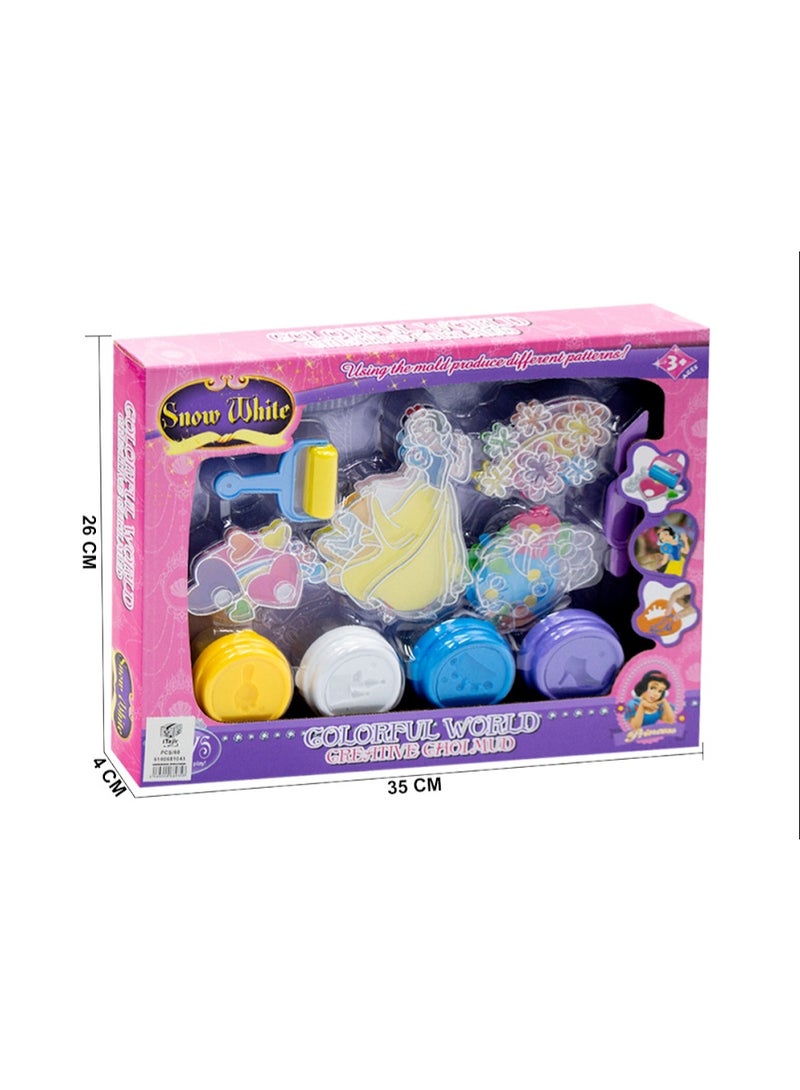سنو وايت طقم معجون لعب وطين تشكيل (Creative Clay/Mud) شخصية سنو وايت - 4 ألوان وأدوات ضغط وقوالب للبنات - موديل 81043 - Image 3