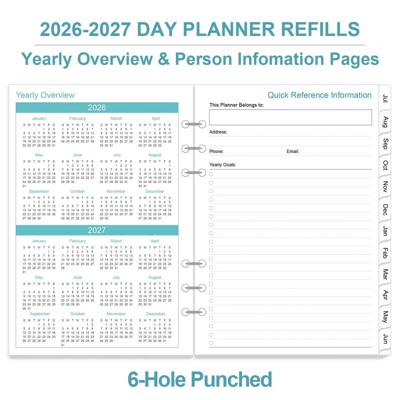 Yaridar تجديدات مخطط 2026-2027 لملف A5 - صفحة واحدة في اليوم مخطط يومي + شهري، يوليو 2026 - يونيو 2027، أولويات، قائمة المهام، ملاحظات، جدول المواعيد، مثقوب بـ 6 ثقوب، 5.8" × 8.3" - Image 4
