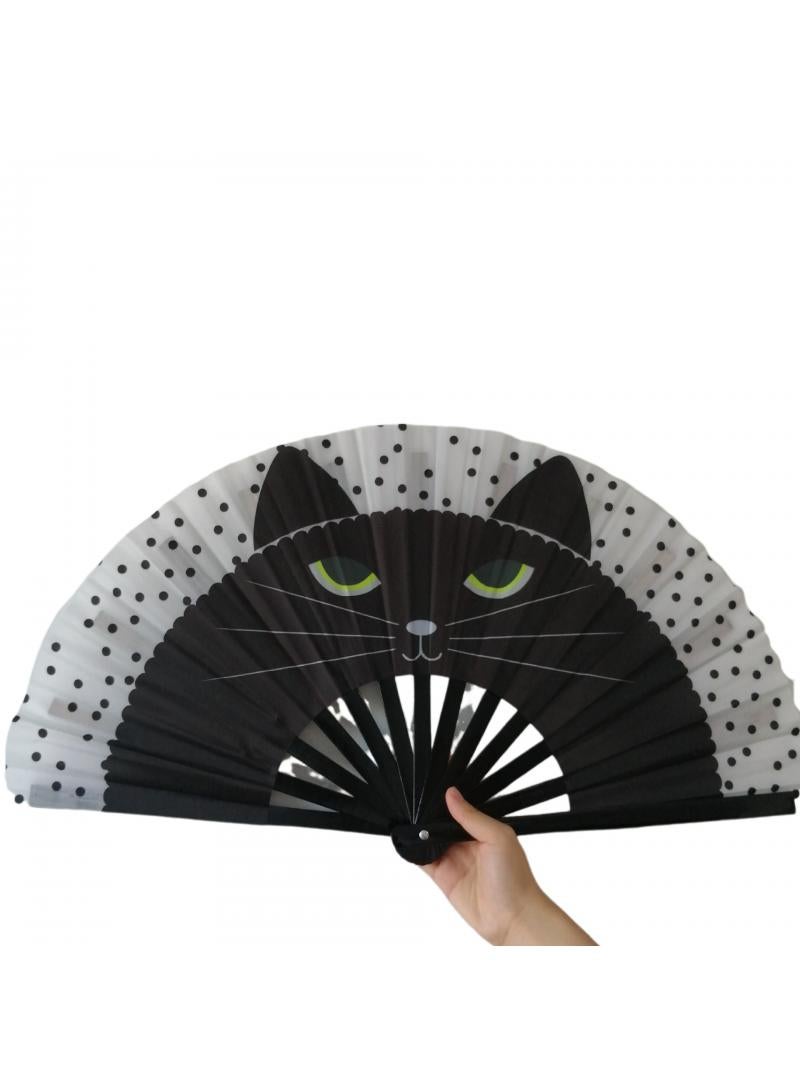 general Bamboo Bone Folding Fan UV Glow Rave Foldable Chinese Vintage Bamboo Silk Fans for Party Wedding Dancing Decoration Gift Performance Baby Shower - Image 2