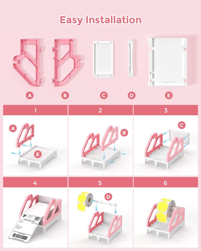 MUNBYN Label Holder for Rolls and Fan-Fold Labels, Thermal Sticker Roll Holder for Desktop Thermal Printer Shipping Supplies Industrial Paper, Pink - Image 3