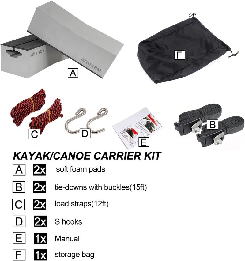 AQUARM Universal Kayak Carrier Kit Kayak Foam Blocks for Roof Soft Standard Replacement Car Top Roof Racks Pads with Tie-Downs, 12 inch - Image 2