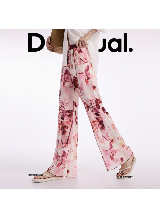 DESIGUAL 25 بنطلون نسائي كاجوال بخصر مرن بطبعة زهور جديدة لربيع وصيف - Image 4
