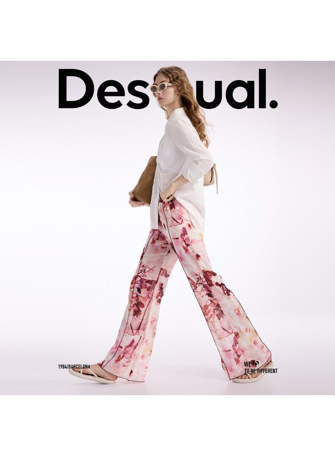 DESIGUAL 25 بنطلون نسائي كاجوال بخصر مرن بطبعة زهور جديدة لربيع وصيف - Image 2
