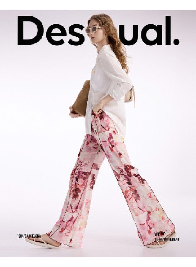 DESIGUAL 25 بنطلون نسائي كاجوال بخصر مرن بطبعة زهور جديدة لربيع وصيف - Image 1