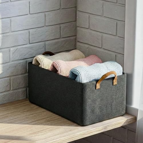 CLAPONE Foldable Storage Box and Organiser with Metal Frame/Woven Fabric Clothes Organiser with Handle/Wardrobe Organizer for Storage/Almirah Organizer for Shirts/Sweater/Jeans (grey, 1 pcs) - Image 1