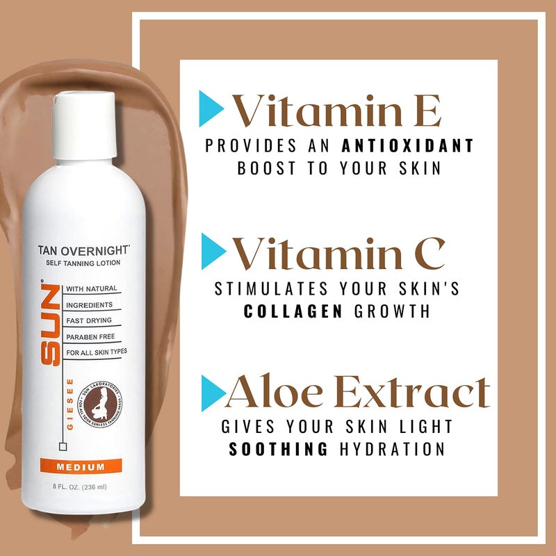 Sun Laboratories By Giesee Tan Overnight Self Tanning Lotion 8 oz 2 Pack, Self Tanning Lotion, Self Tanner, Tanning Lotion, Odorless, Non-Toxic, Medium, Light & Fair Skin, Face & Body - Image 3