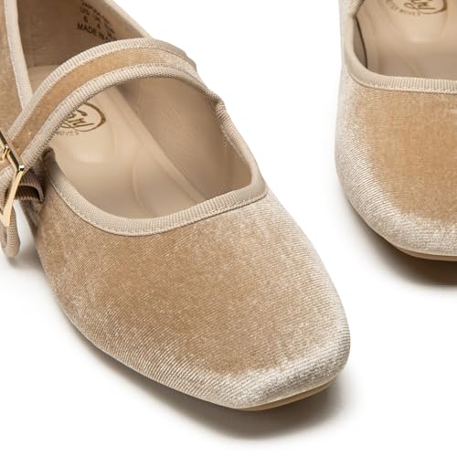 Trary Womens Nude Ballet FlatsSquare Toe Velvet Mary Jane Shoes WomenComfortable Dress Shoes for Women DressySize 65 - Image 3