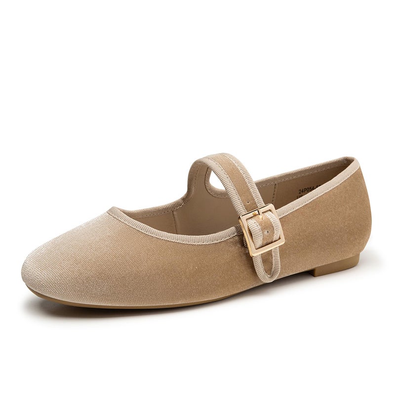 Trary Womens Nude Ballet FlatsSquare Toe Velvet Mary Jane Shoes WomenComfortable Dress Shoes for Women DressySize 65 - Image 2