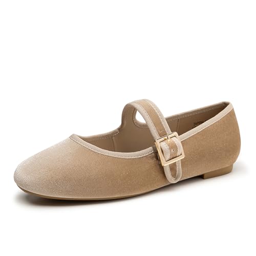 Trary Womens Nude Ballet FlatsSquare Toe Velvet Mary Jane Shoes WomenComfortable Dress Shoes for Women DressySize 65 - Image 1