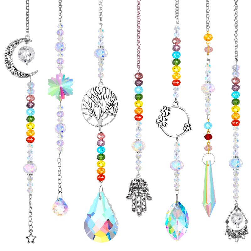 Hicarer 7 Pieces Sun Catcher Crystals Colorful Hanging Prism Suncatcher Window Ornament Beads Chain Sphere Chandelier Pendants for Home Wedding Gifts Decoration (Fresh) - Image 1