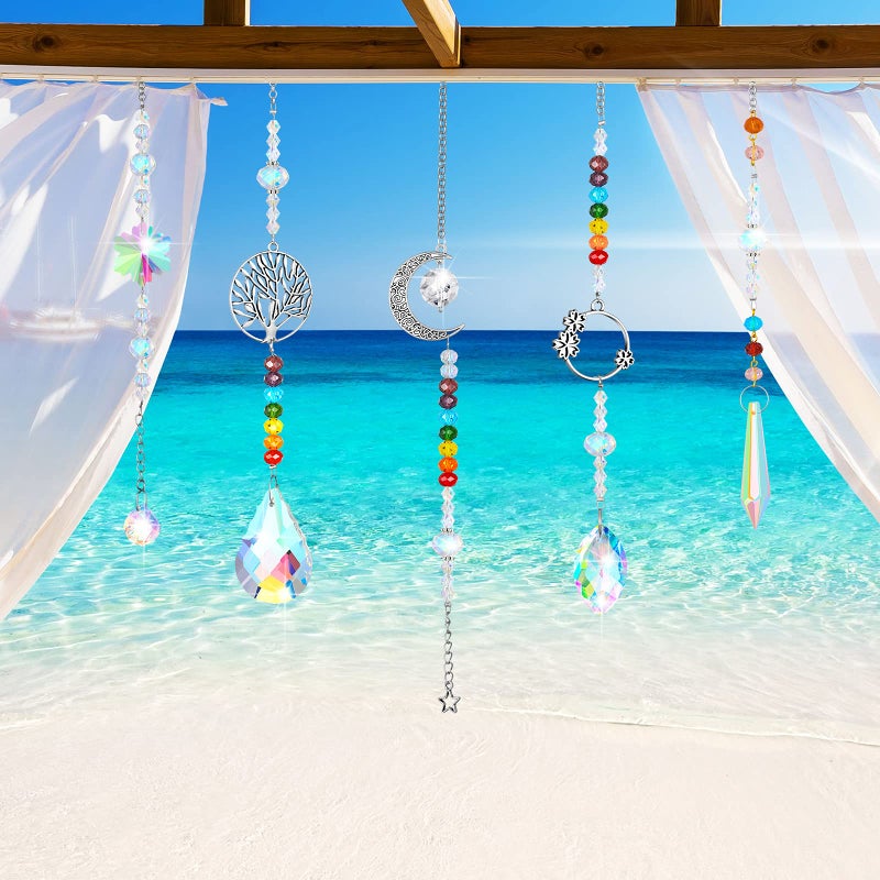 Hicarer 7 Pieces Sun Catcher Crystals Colorful Hanging Prism Suncatcher Window Ornament Beads Chain Sphere Chandelier Pendants for Home Wedding Gifts Decoration (Fresh) - Image 4