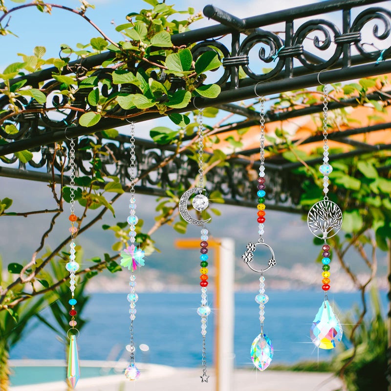 Hicarer 7 Pieces Sun Catcher Crystals Colorful Hanging Prism Suncatcher Window Ornament Beads Chain Sphere Chandelier Pendants for Home Wedding Gifts Decoration (Fresh) - Image 5