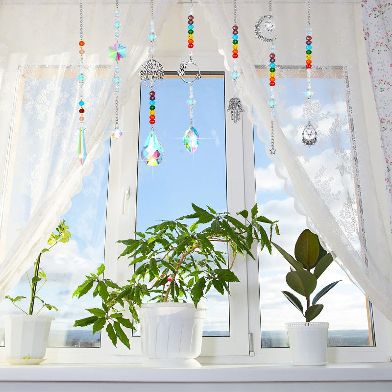 Hicarer 7 Pieces Sun Catcher Crystals Colorful Hanging Prism Suncatcher Window Ornament Beads Chain Sphere Chandelier Pendants for Home Wedding Gifts Decoration (Fresh) - Image 2