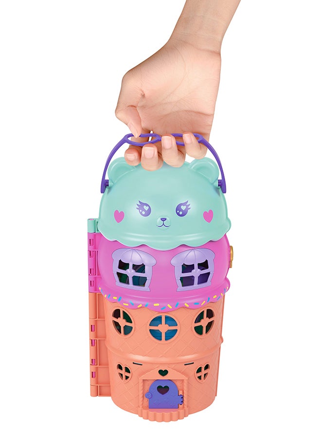Polly Pocket دمى صغيرة ومجموعة منزل جيلاتو الكبيرة، موضوع دب الآيس كريم مع 25+ ملحقات بما في ذلك الأثاث والطعام والحيوانات الأليفة - Image 4