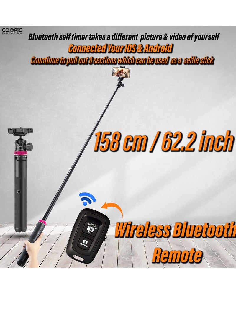 COOPIC MT-05 Extendable Mini Vlog Tripod Flexible Portable Selfie Stick with 360° Rotatable Ball Head and Remote, Compatible with Smartphone and Action Cameras - Image 2